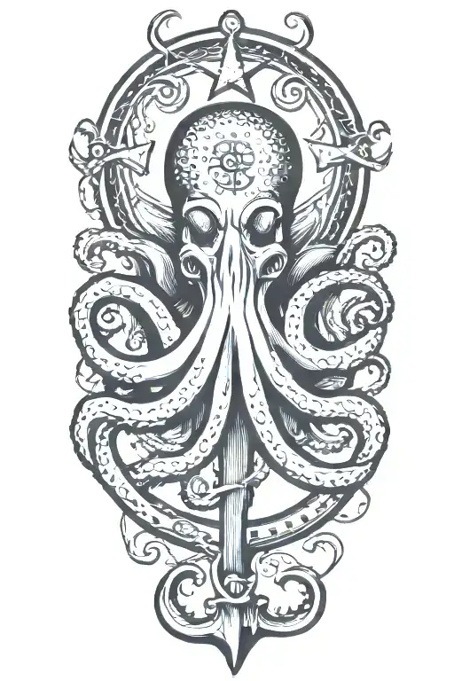 Sailor Jerry Style Octopus With Tentacles Wrapped Loosely Holding A Ship Anchor