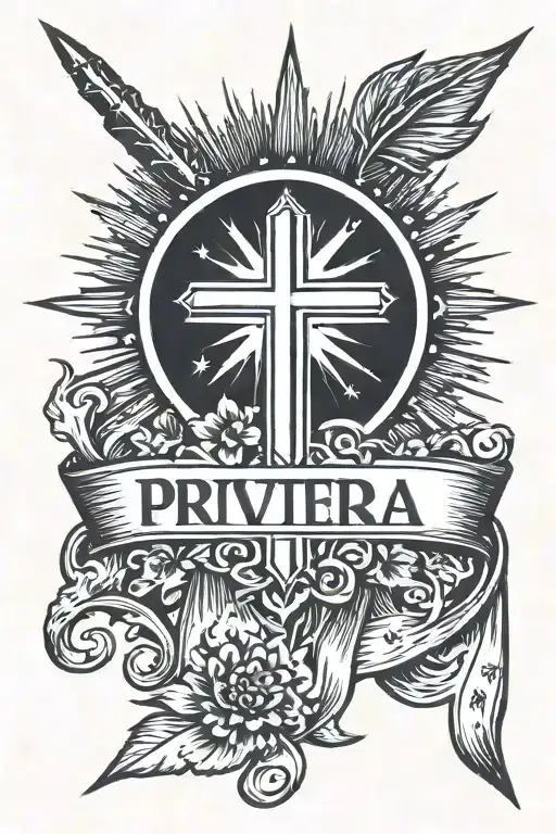 A Filipino Sun And Stars With A Cross And Banner Saying Privitera