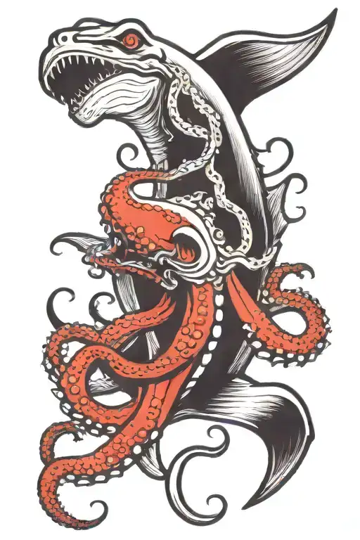 Octopus Fighting A Hammerhead Shark