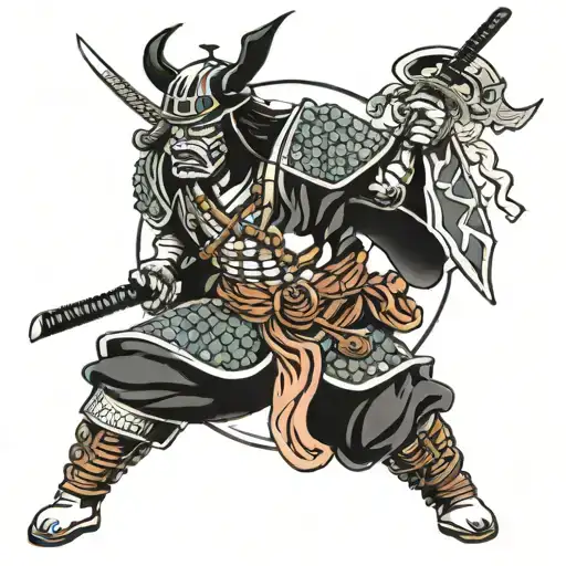 Samurai In New School Tattoo Design Featuring