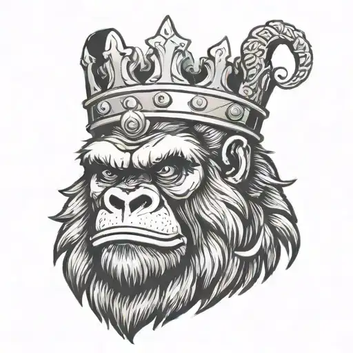 Gorilla Wearing Crown And Smirk Anger Lion Face