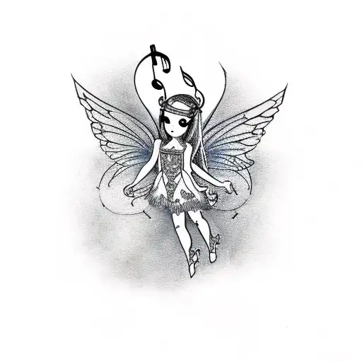 Traditional Style Tattoo Of A Fairy Holding A Music Note Inspired By Melanie Martinez