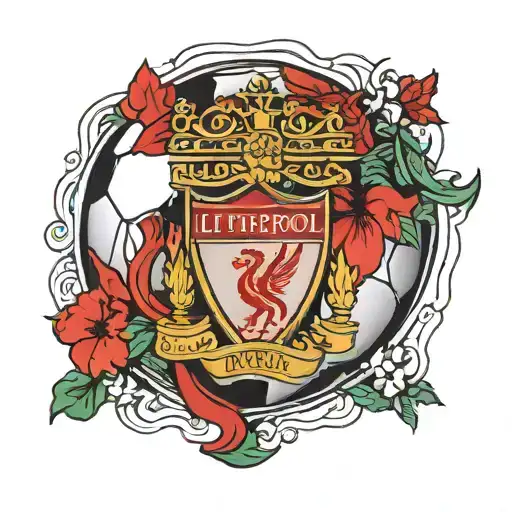A Traditional Tattoo Design Of A Football With The Liverpool Fc Colors And Crest