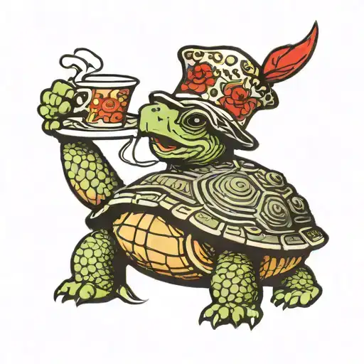 Turtle Hula Dancing With Dixie Cup Hat In Keychup