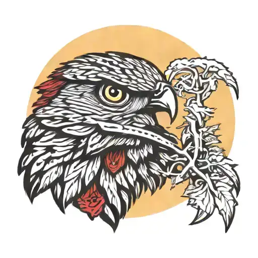 Hawk With Bandanna Smoking Cuban Cigar On Branch Over Looking Sunrise Bold Colors