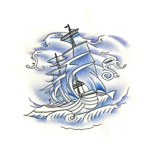 Old School Ship In Japanese Waves Being Attacked By Giant Octopus