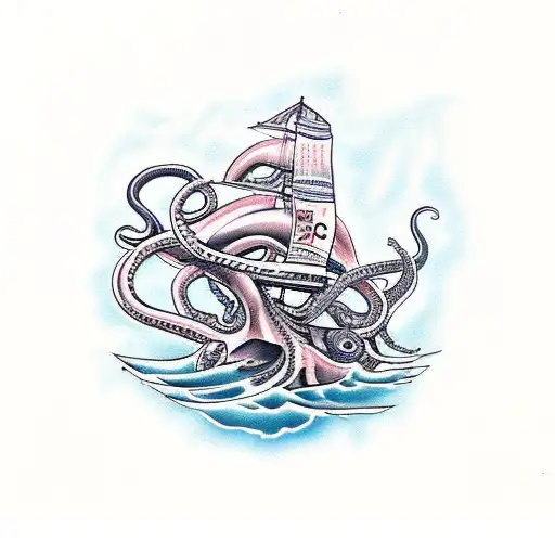 Boat Being Attacked By Giant Octopus