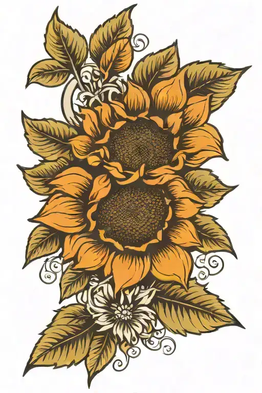 70S Inspired Tattoo Sunflower
