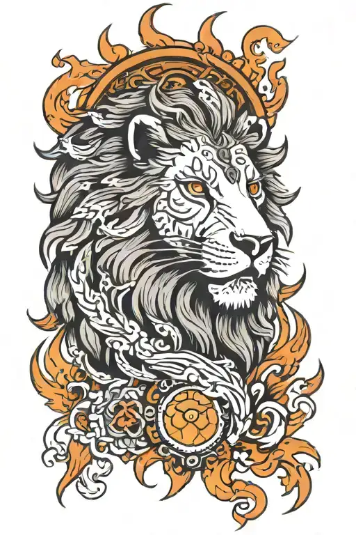 Lion Moon Fire Surrounded