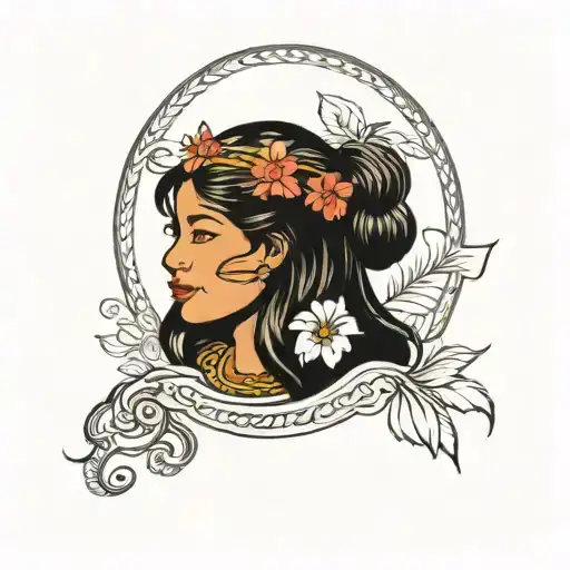 Filipino Floral Woman With Long Hair