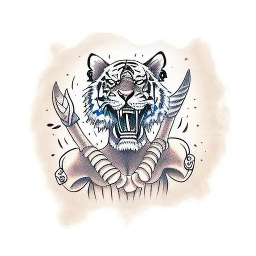 Tiger Fighting With A Skeleton