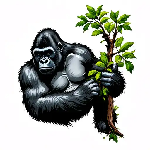 Gorilla Holding Tree Branch