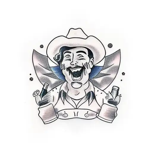 Cowboy Laughing With A Bottle Of Wine