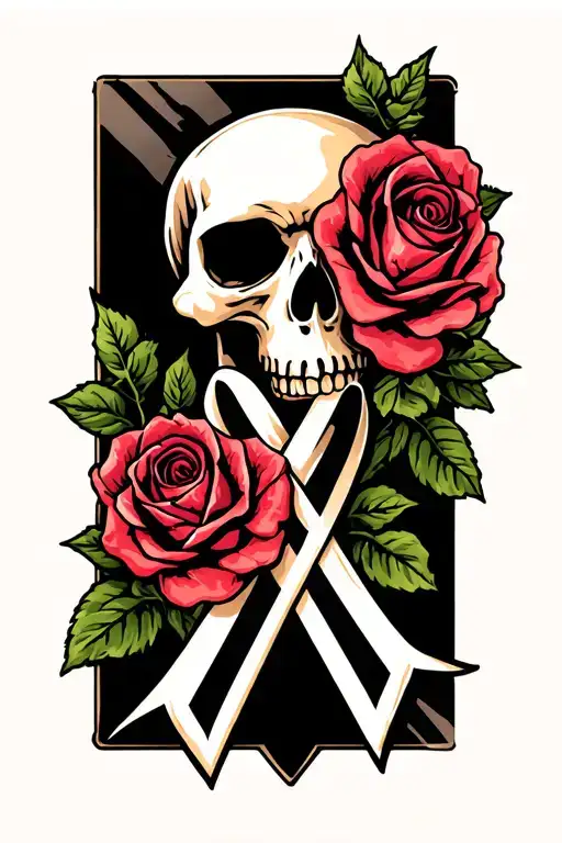 Cancer Ribbon With Skull And Rose