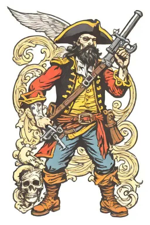 Not Human Pirate Holding A Sword And A Gun