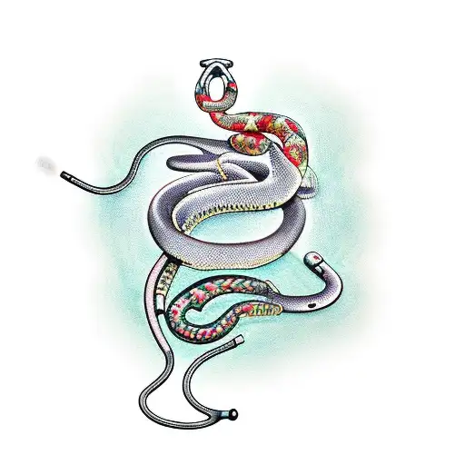 A Nurse's Stethoscope Wrapped Around A Snake With Floral Patterns