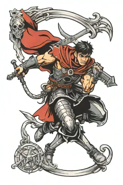 Berserk Anime Tattoo In Old School Style