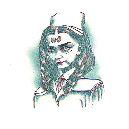 A Portrait Of Wednesday Addams Holding A Book