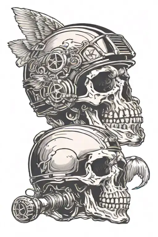 Skull And Motorcycle Helmet