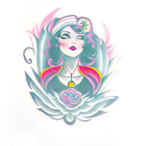 Girl With Black Hair And A Pink Wing