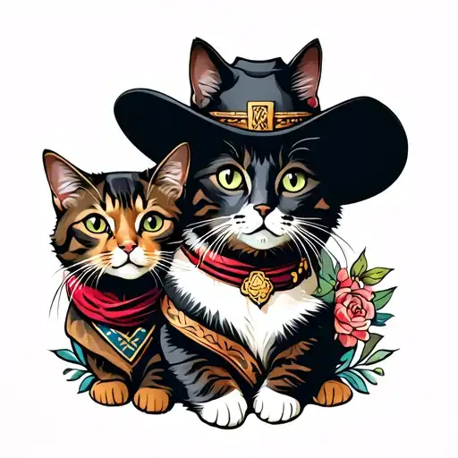 Western Tattoo With Cats