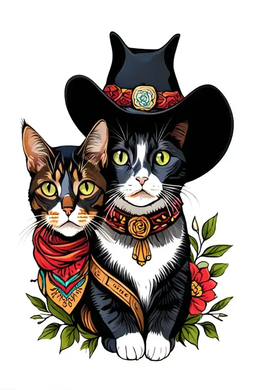 Western Tattoo With Cats