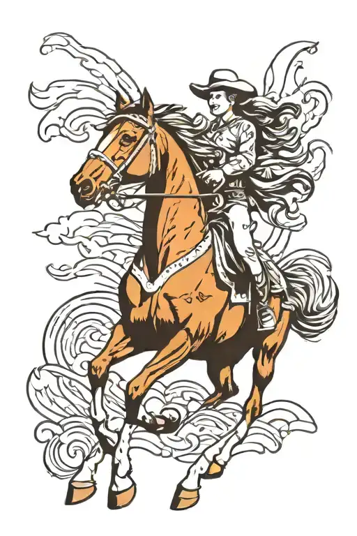 Country Horse Cowgirl Riding A Horse