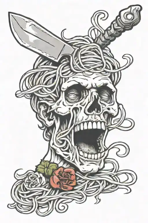 Spaghetti Lateral View With A Knife Inside Italian