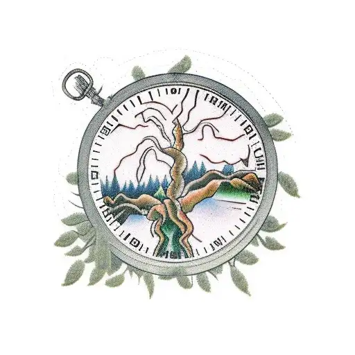 Willow Tree With Roots Growing On Pocket Watch