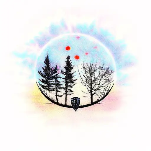 Football Field With A Tree And A Sunset In The Background