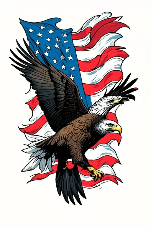 Black Eagle In Sky Over Us Flag