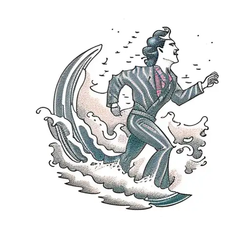 Combine A Silhouette Of A Person Running With Waves Crashing In The Background