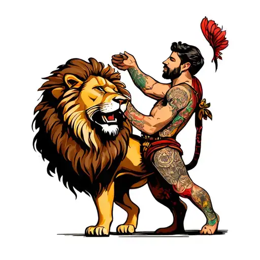 Man And Lion Collide
