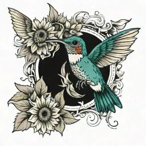 Hummingbird And Sunflowers