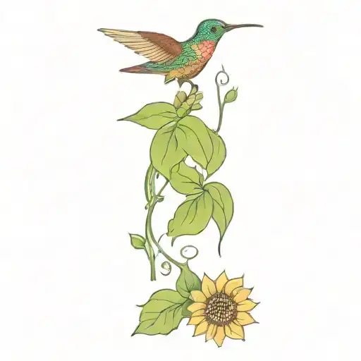 Hummingbird And Sunflowers Colorful