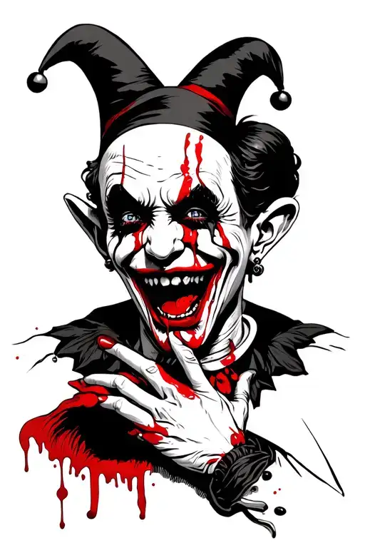 Black And White Jester Crying Red Blood
