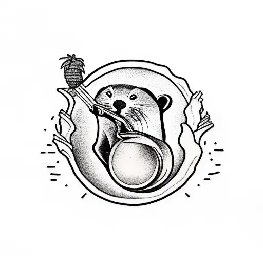 Black And White Otter Drinking From A Coconut