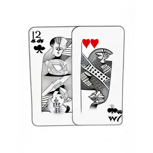 Two Friends Playing Cards Black And White Silhouette 2D