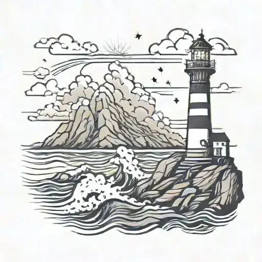 Depict A Lighthouse Standing On A Rocky Cliff