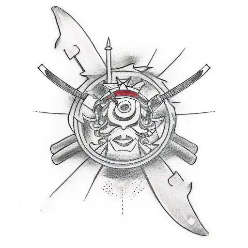 A Sketch-style Tattoo Of A Samurai Sword Slicing Through A Car Engine