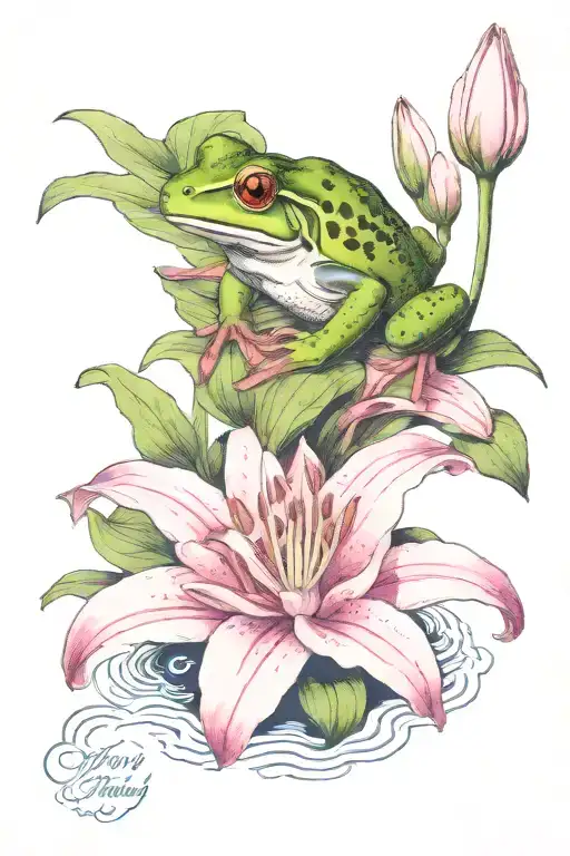 Pink Lily Flower With A Frog