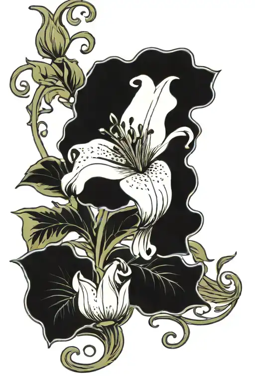 Lily Flower With Vines And A Climbing Frog