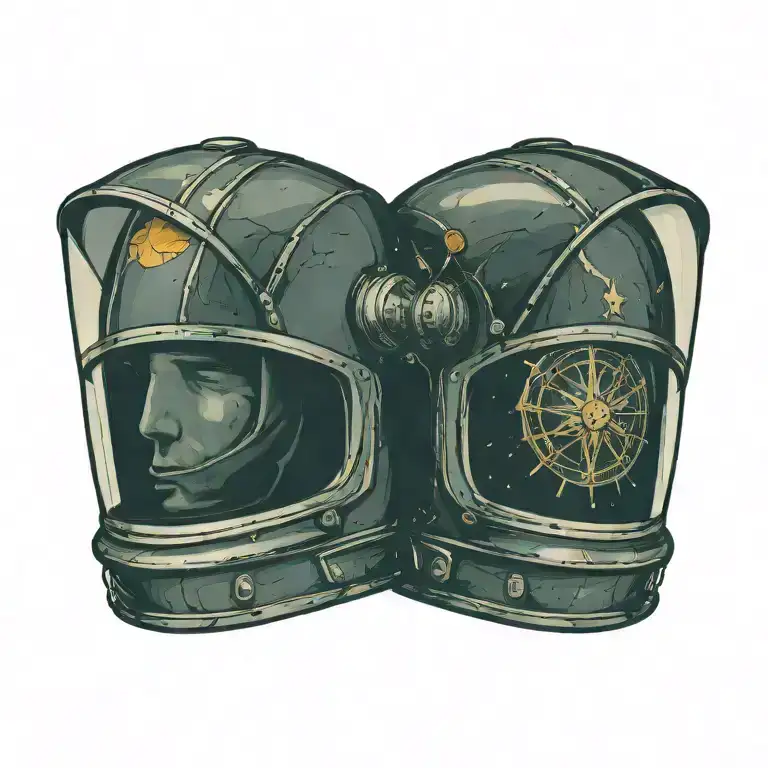 Symmetrical Space Helmet With A Cracked Visor Looking Forward