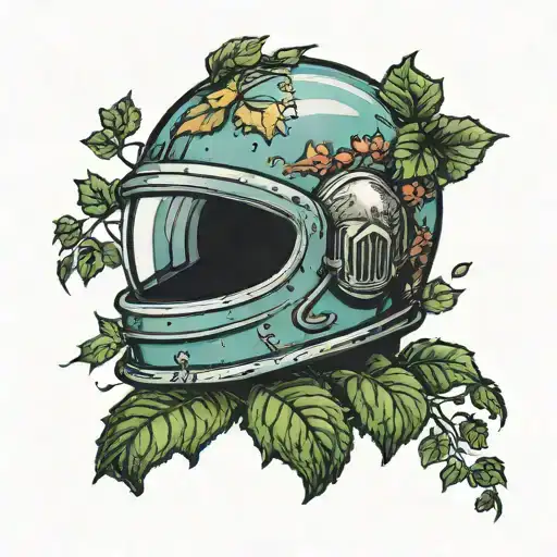Space Helmet With A Cracked Visor With English Ivy Protuding From The Crack