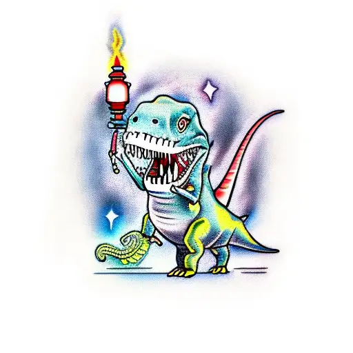 A Dinosaur Nurse With A Lantern