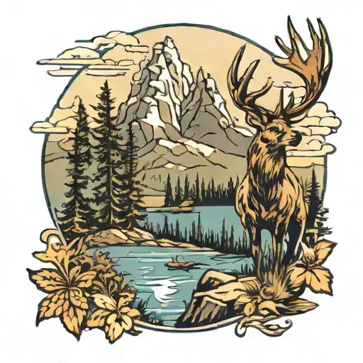 Young Buck On Mountian Overlooking The World Bold Colors Lake Nearby Plenty Of Nature