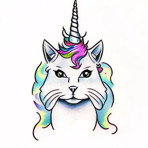 Cat Head With Rainbow Unicorn Horn