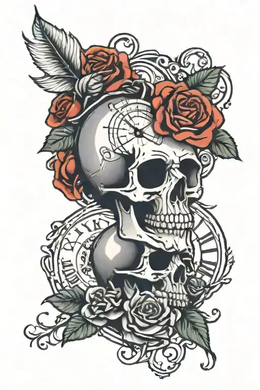 Skull And Roses And Clock Face