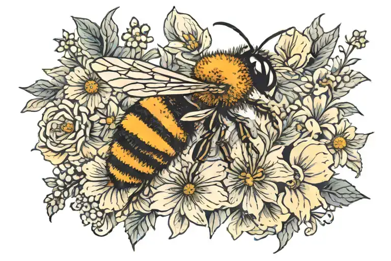 Cartoo Bee With Flower Garden Scene