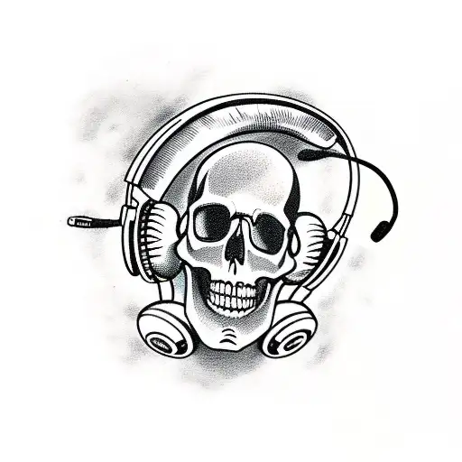 A Skull With Headphones Surrounded By Musical Notes